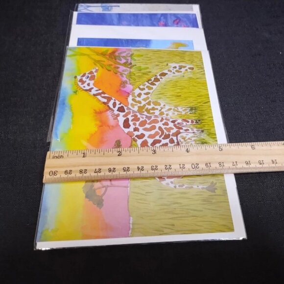 Set of 4 Watercolor Print Animal Themed Blank Greeting Cards W Envelopes - Picture 9 of 9